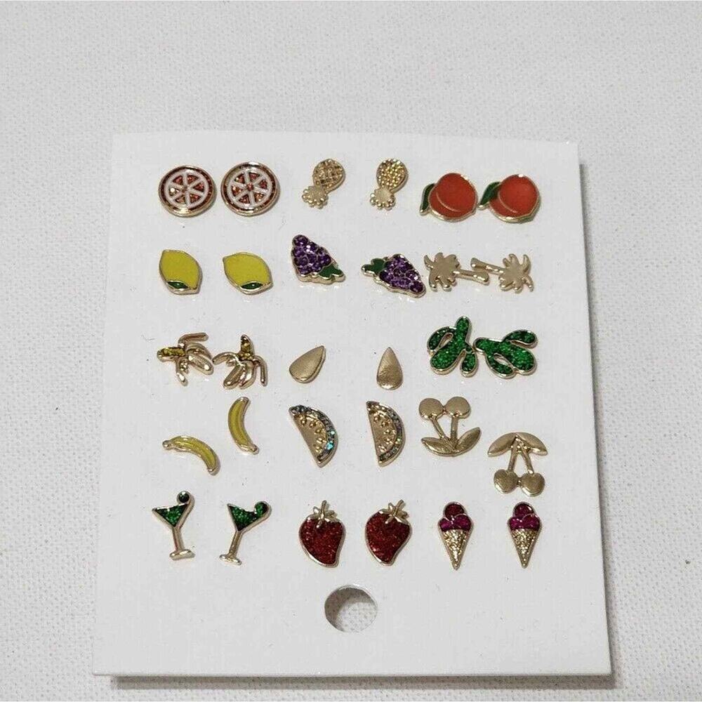 Gold fruit stud earrings 15 pairs new
